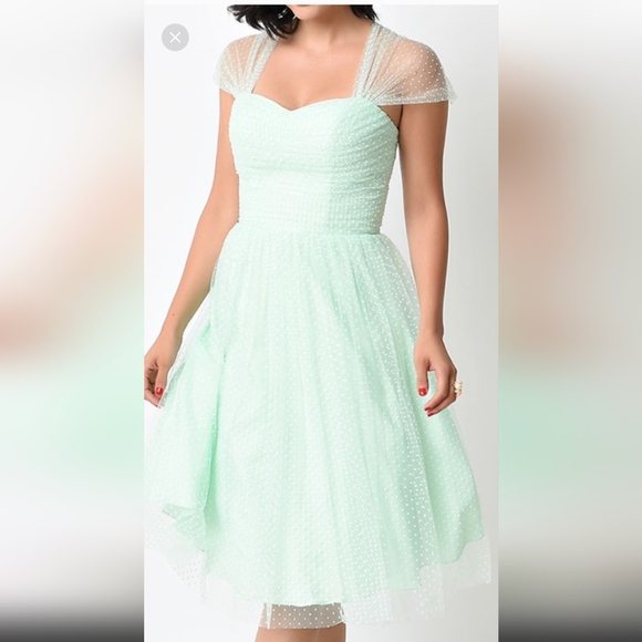 Unique Vintage Dresses & Skirts - Unique Vintage Mint Green Polka Dot Dress